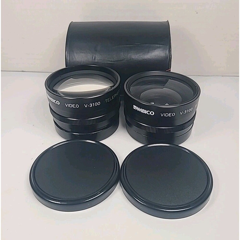 Set of 2 Ambico Video V-3100 Telephoto 1.5X & Wide Angle 0.5X Lenses W/case